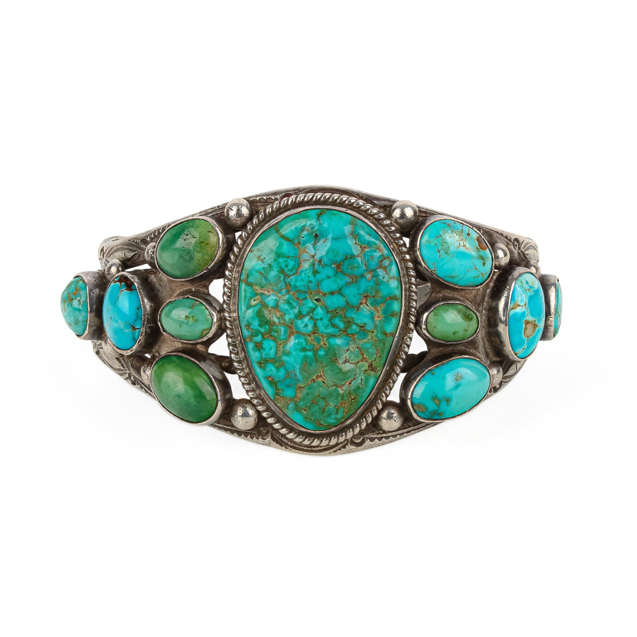 Navajo Sterling Silver Turquoise Cabochon Cuff