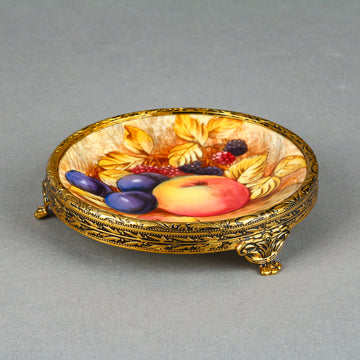 AYNSLEY Doris Jones Orchard Fruit Trinket Dish with Brass Mounts