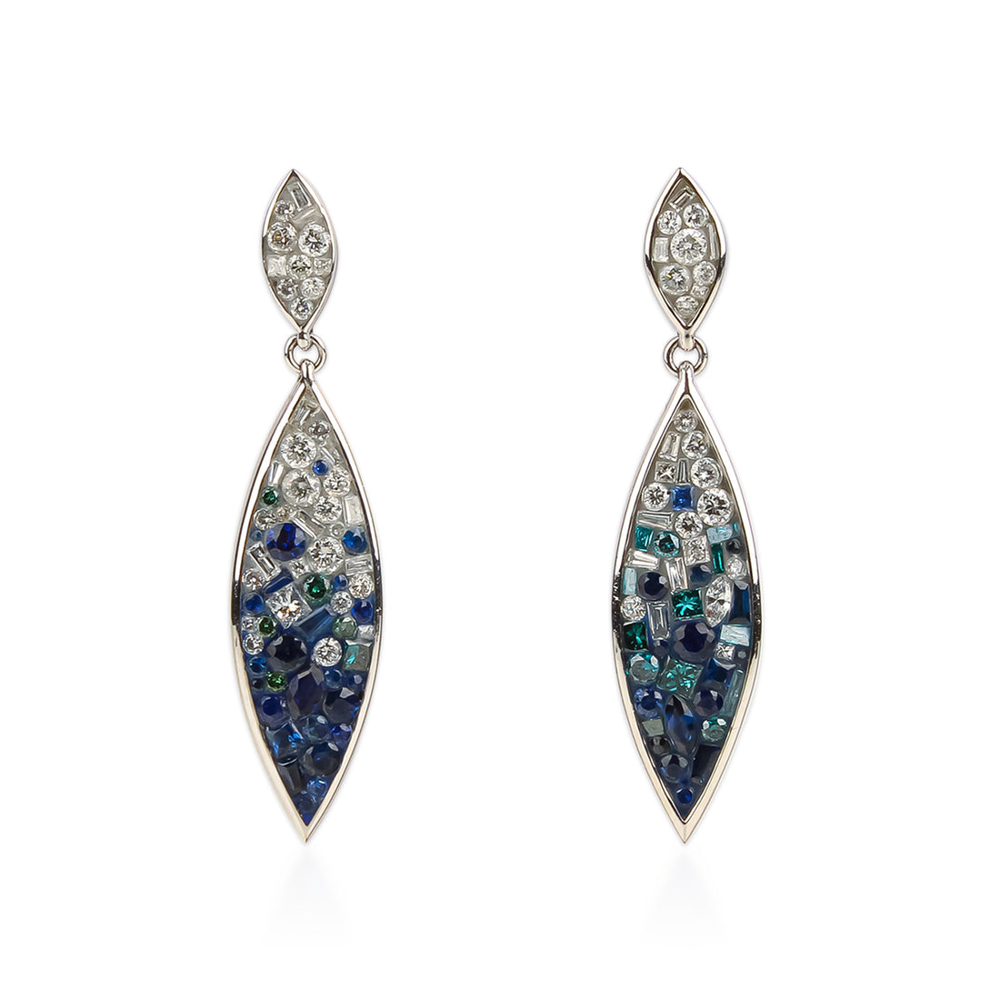 PLEVÉ 18K White Gold Diamond & Sapphire Drop Earrings