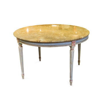 Painted Round Wooden Table with Stone Top