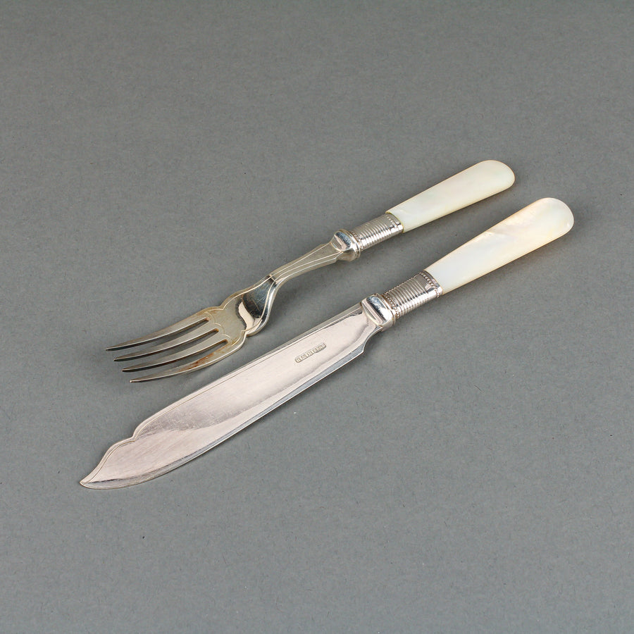 HARRISON BROS. & HOWSON Mother-of-Pearl Handle & Silverplate Fish Set - 24 Pieces