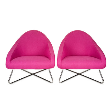 Pink Upholstery & Chrome Tub Chairs - Set of 2
