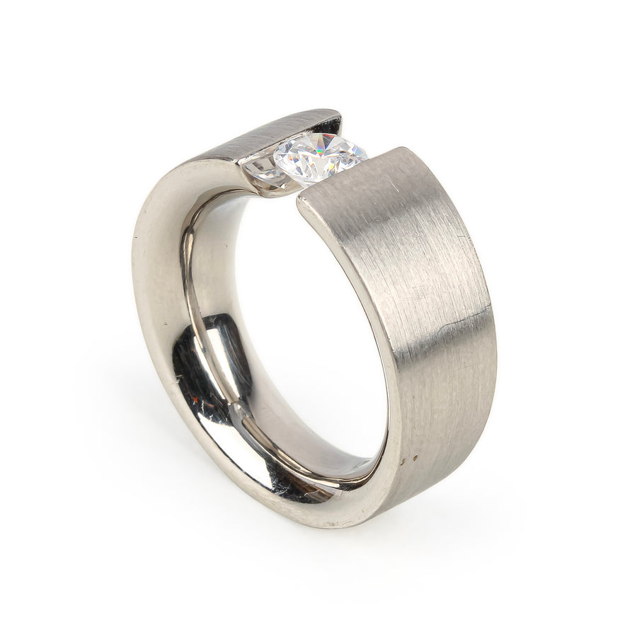 Platinum Tension Set Cubic Zirconia Ring