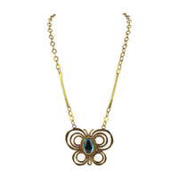 RAFAEL Brass Butterfly Blue Glass Cabochon Necklace