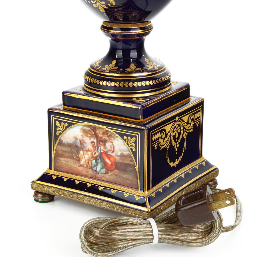 Royal Vienna Style Hand-Painted Lidded Urn Table Lamp