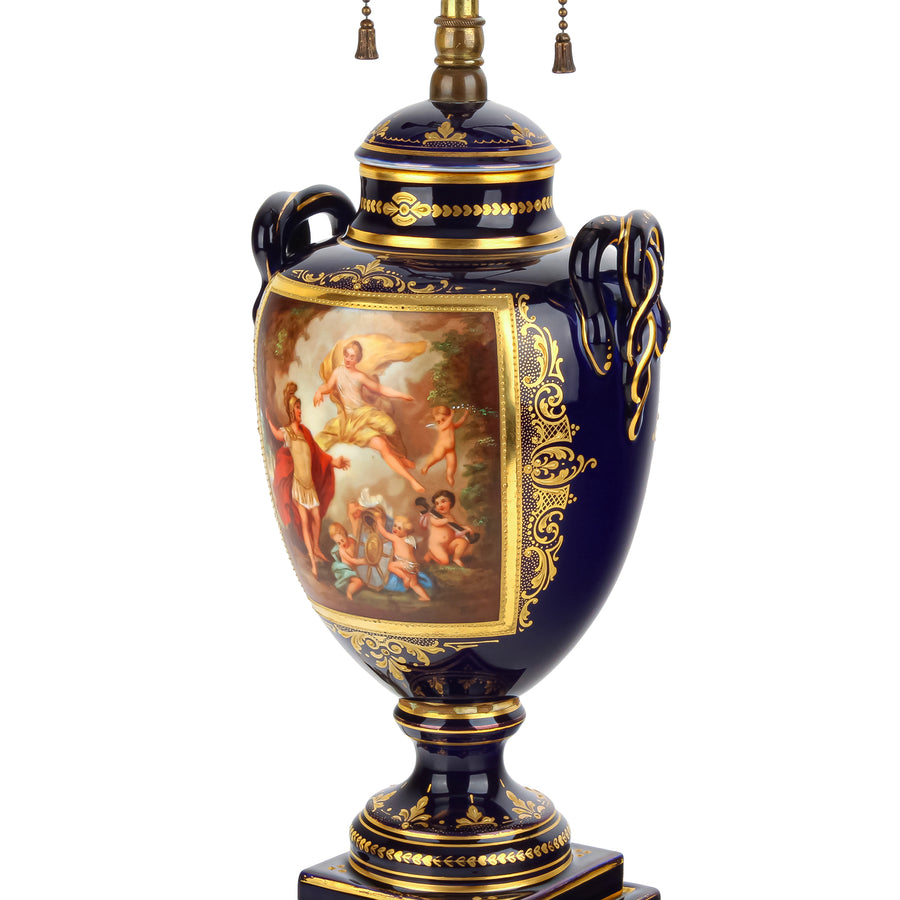 Royal Vienna Style Hand-Painted Lidded Urn Table Lamp