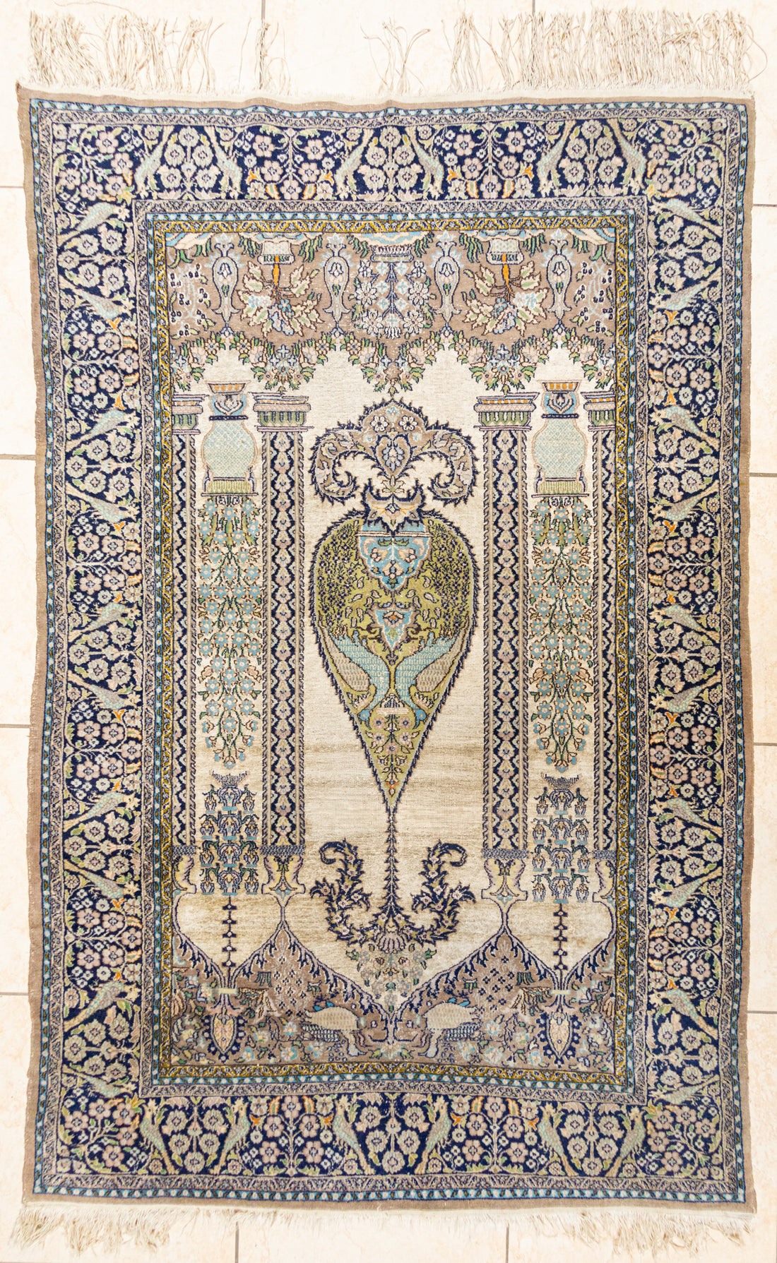 Hand Knotted Antique Wool Kashmir Rug      74"x47