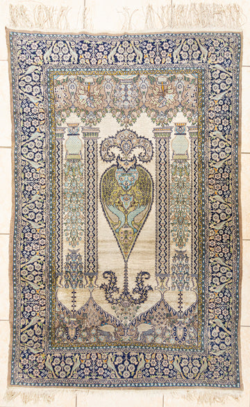 Hand Knotted Antique Wool Kashmir Rug      74"x47