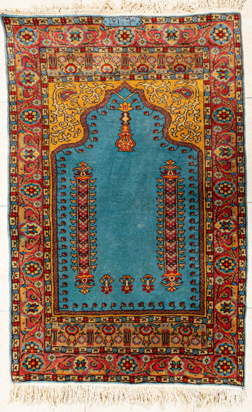 Hand Knotted Wool Prayer Rug 62"x39"