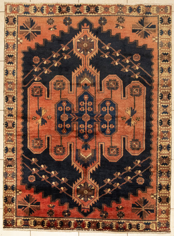 Hand-Knotted Wool Mazlegan Rug 6'11" x 5'2"