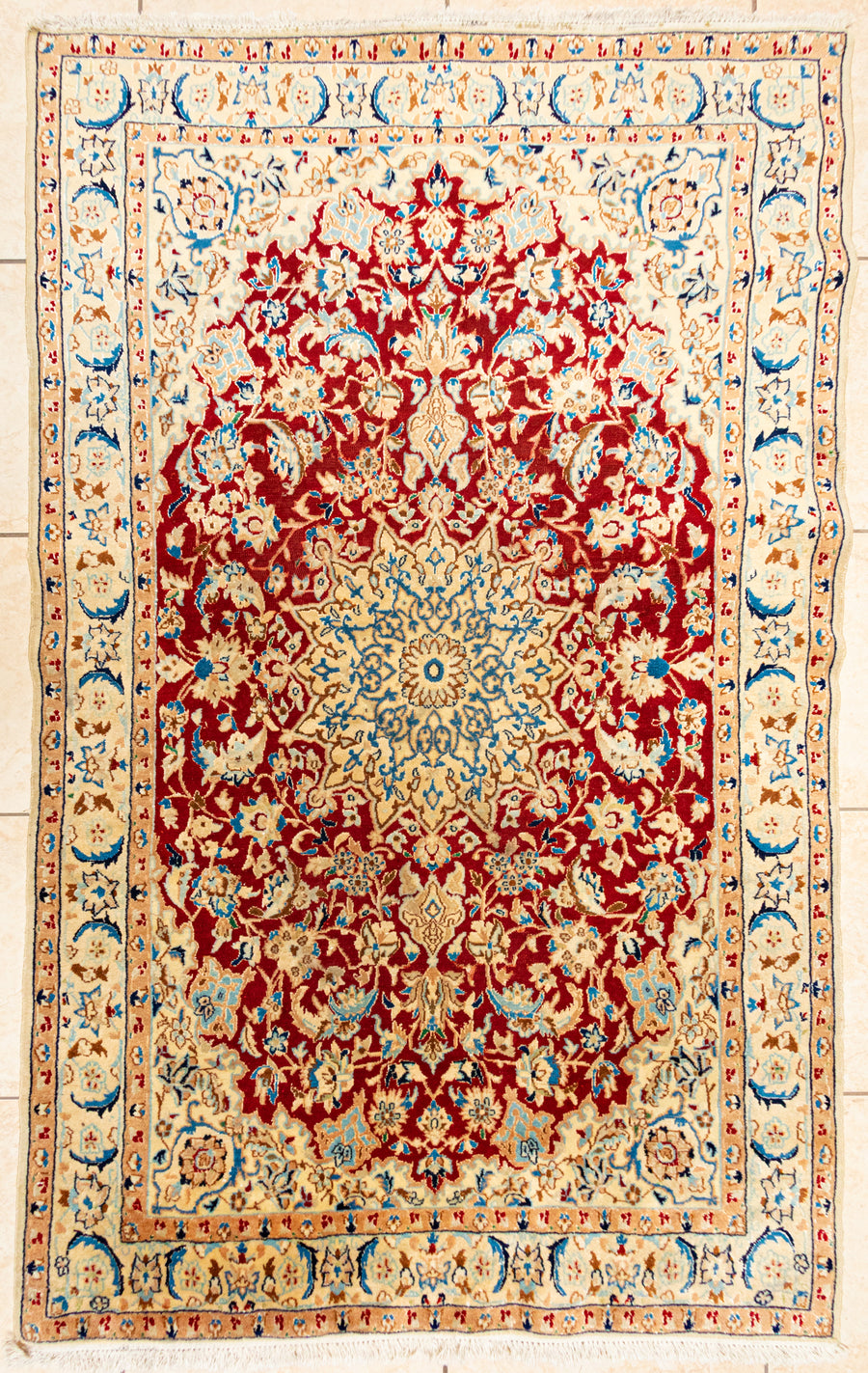 Hand Knotted Wool Nain Persian Rug             85"x47"