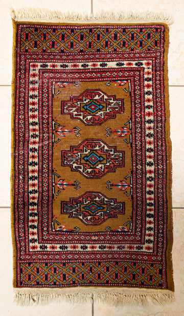Hand-Knotted Wool Rug/Mat 3'4" x 1'10"