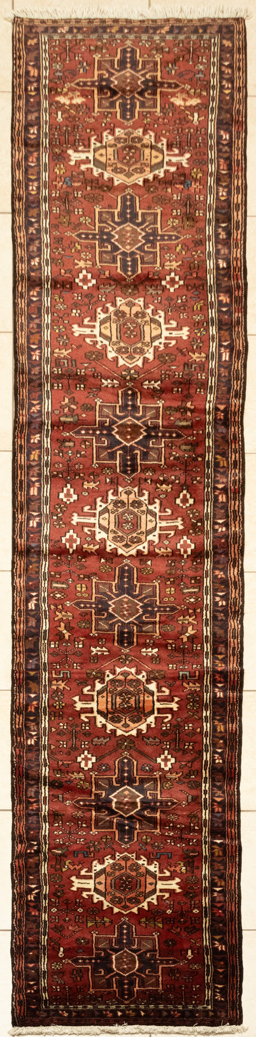 Hand-Knotted Wool Karajeh Runner 12'8" x 2'6"