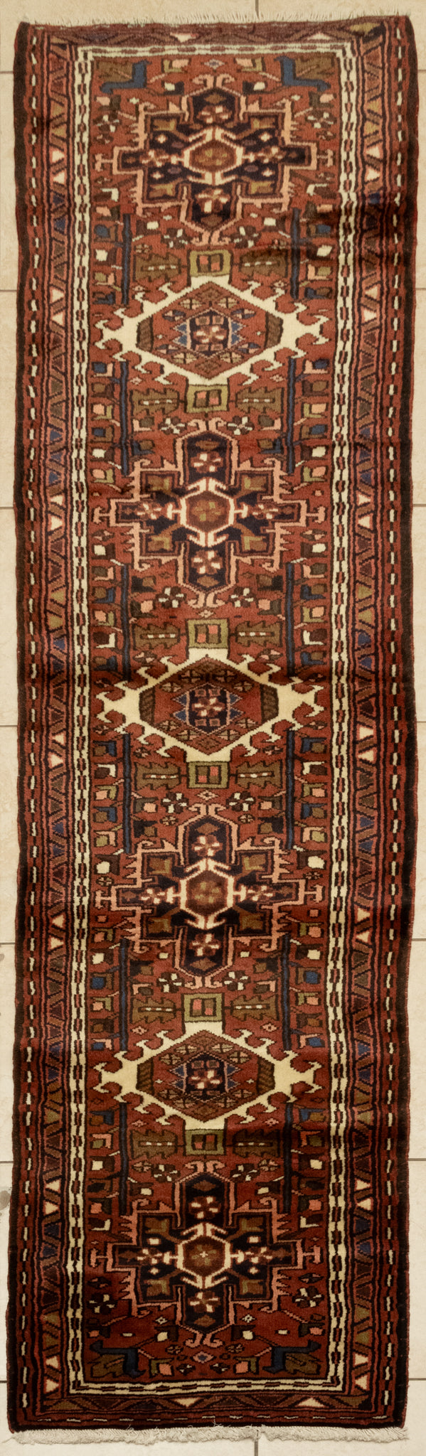 Hand-Knotted Wool Karajeh Runner 9'7" x 2'5"