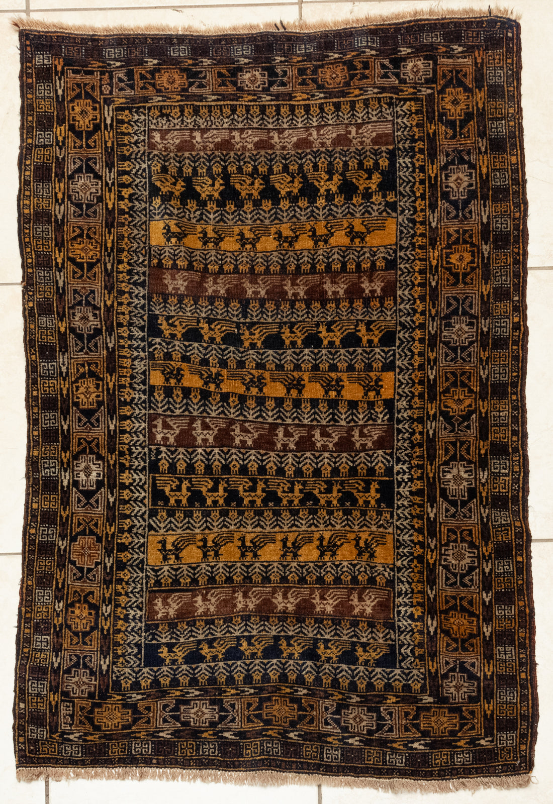 Hand-Knotted Wool Baluch Rug 4'1" x 2'10"