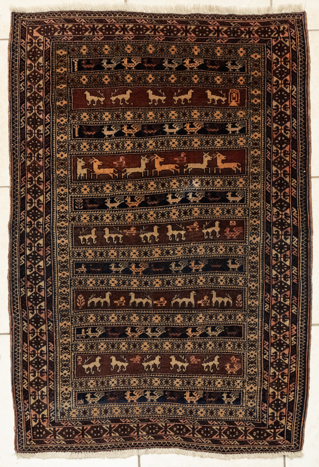 Hand-Knotted Wool Baluch Rug 4'6" x 3'