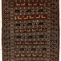 Hand-Knotted Wool Baluch Rug 4'6" x 3'