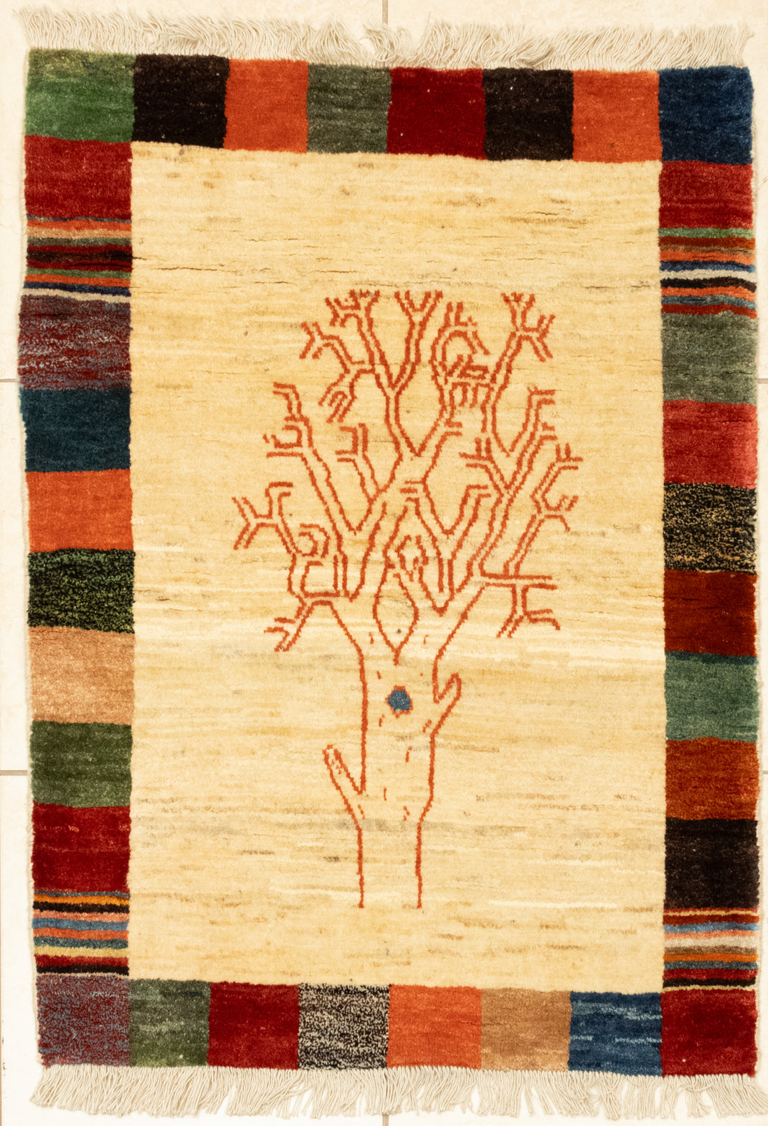 Hand-Knotted Wool Gabbeh Tree of Life Rug 4' x 2'9"