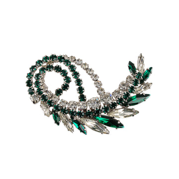 SHERMAN Brooch - Green & Clear Rhinestone Spray
