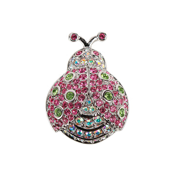 SWAROVSKI Pink & Green Crystal Ladybug Brooch