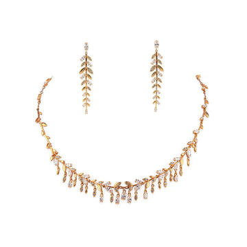 SWAROVSKI Rose Gold-Coloured Leaf Necklace & Drop Earrings Set