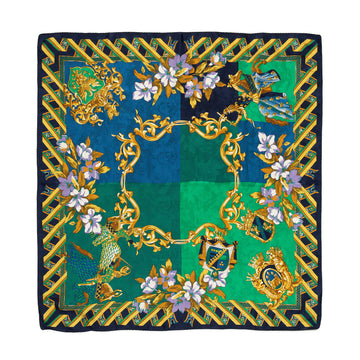 Silk Scarf - Cavaliers Emblems Florals Green