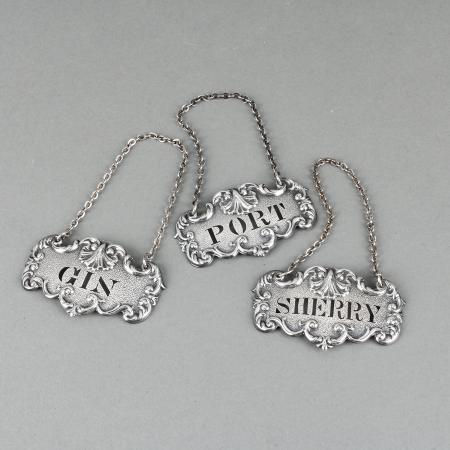 CHARLES HOWARD COLLINS Silverplate Decanter Collar Tags - Set of 3