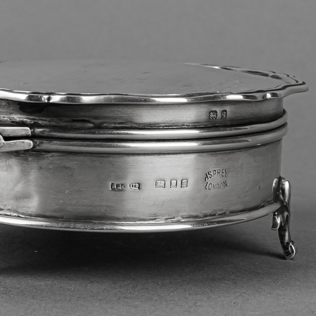 ASPREY LONDON Sterling Silk Lined Footed Jewelry Box