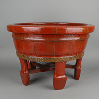 Chinese Red Lacquer Wash Basin Planter H15.5"xD21"