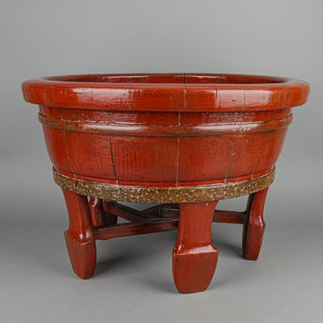 Chinese Red Lacquer Wash Basin Planter H15.5"xD21"