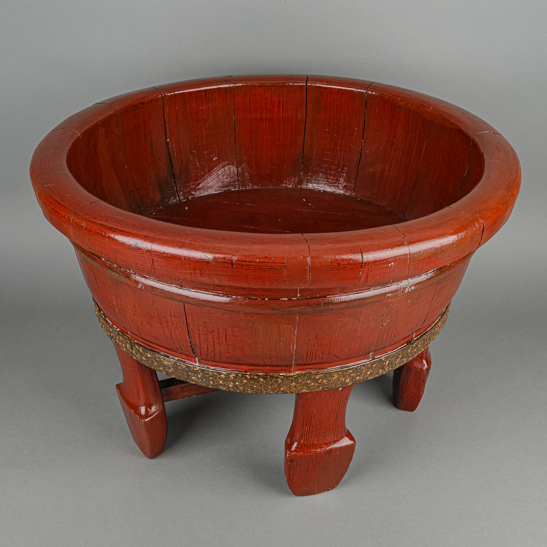 Chinese Red Lacquer Wash Basin Planter H15.5"xD21"