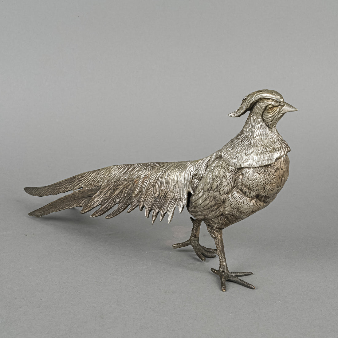 Silver Plate Pheasant Bird Figurines Set of 2