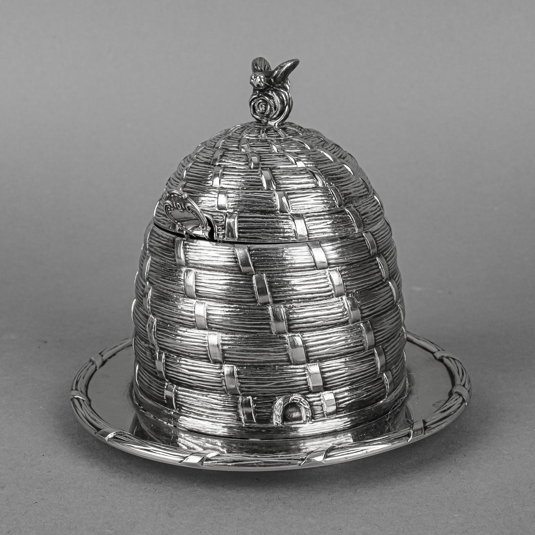 CORBELL & CO Silverplate Lidded Honey Pot w/Glass Insert & Spoon