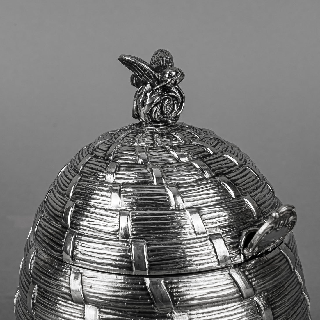 CORBELL & CO Silverplate Lidded Honey Pot w/Glass Insert & Spoon