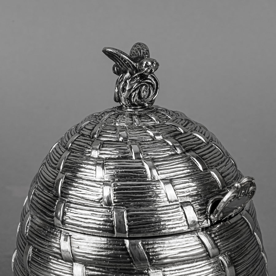 CORBELL & CO Silverplate Lidded Honey Pot w/Glass Insert & Spoon