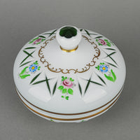 BOHEMIA Hand Painted White Cased Green Cut To Clear Round Covered Bowl