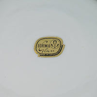 BOHEMIA Hand Painted White Cased Green Cut To Clear Round Covered Bowl