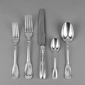 PUIFORCAT Lavalliere Silverplate Flatware 10 Place Settings Plus Extras