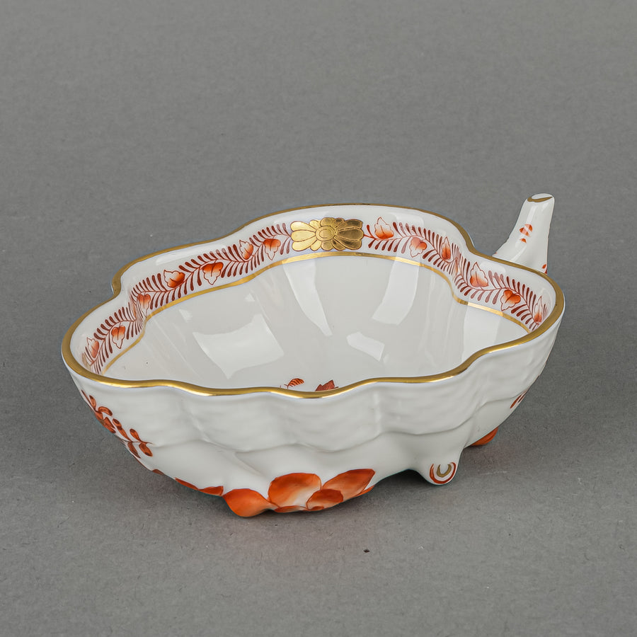 HEREND Chinese Bouquet Rust Leaf Shaped Sugar Bowl