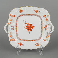 HEREND Chinese Bouquet Rust Cake Plate