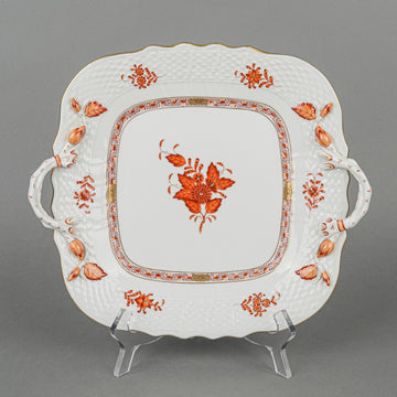 HEREND Chinese Bouquet Rust Cake Plate