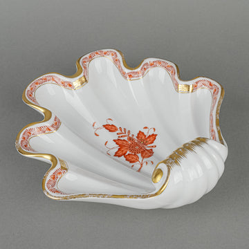 HEREND Chinese Bouquet Rust Shell Dish 7444