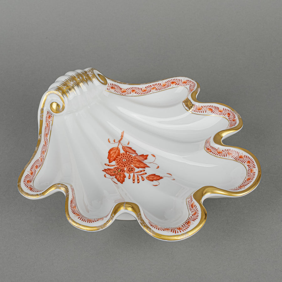 HEREND Chinese Bouquet Rust Shell Dish 7444
