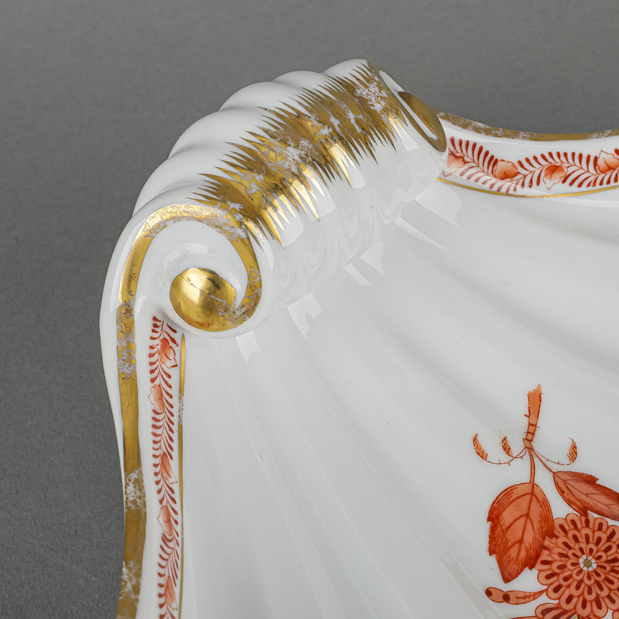 HEREND Chinese Bouquet Rust Shell Dish 7444