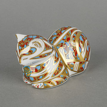 ROYAL CROWN DERBY Paperweight Contented Cat