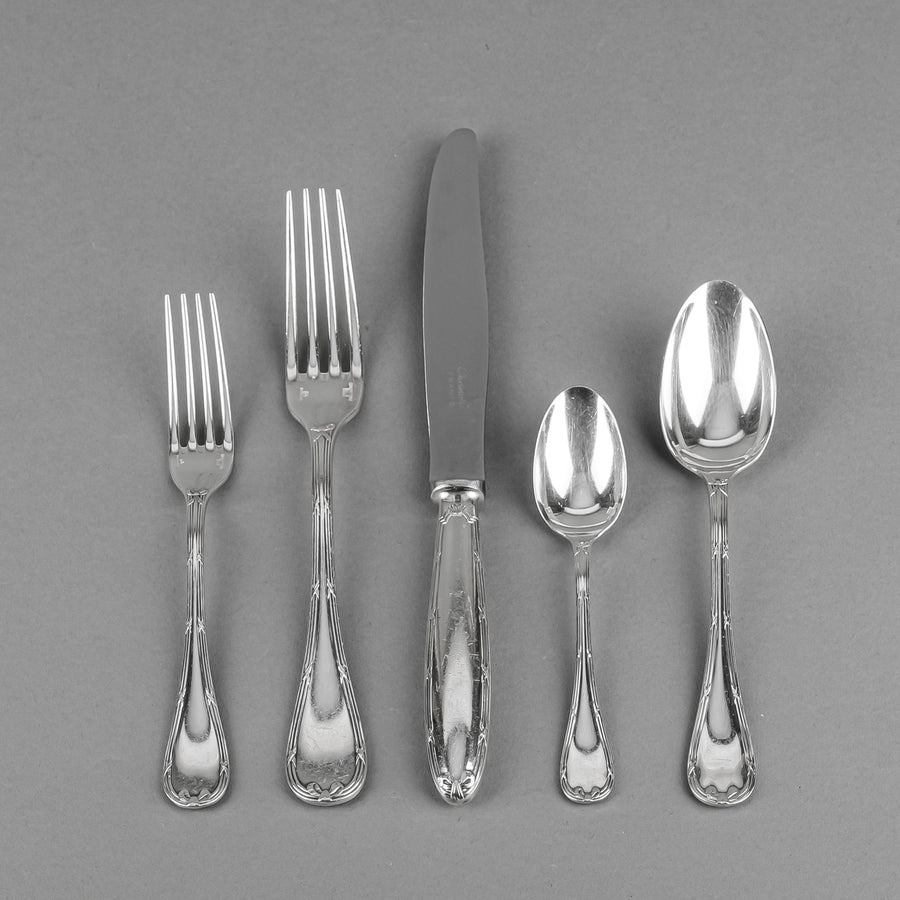 CHRISTOFLE Rubans Croises Silver Plate Flatware 8 Place Settings Plus Extras