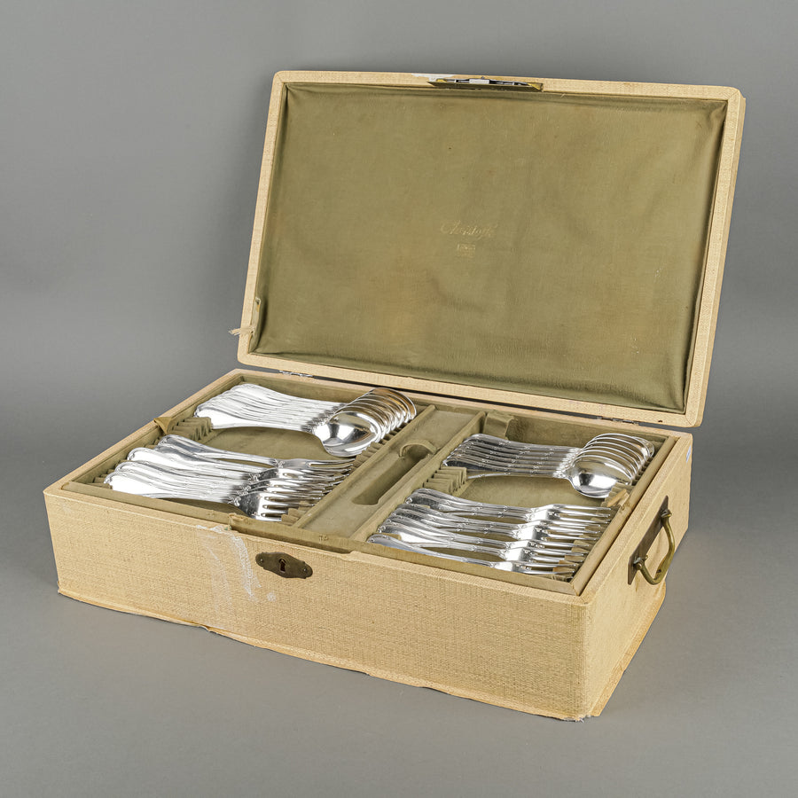 CHRISTOFLE Rubans Croises Silver Plate Flatware 8 Place Settings Plus Extras