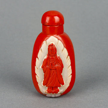 Chinese Carved Carnelian Agate Cameo Snuff Bottle