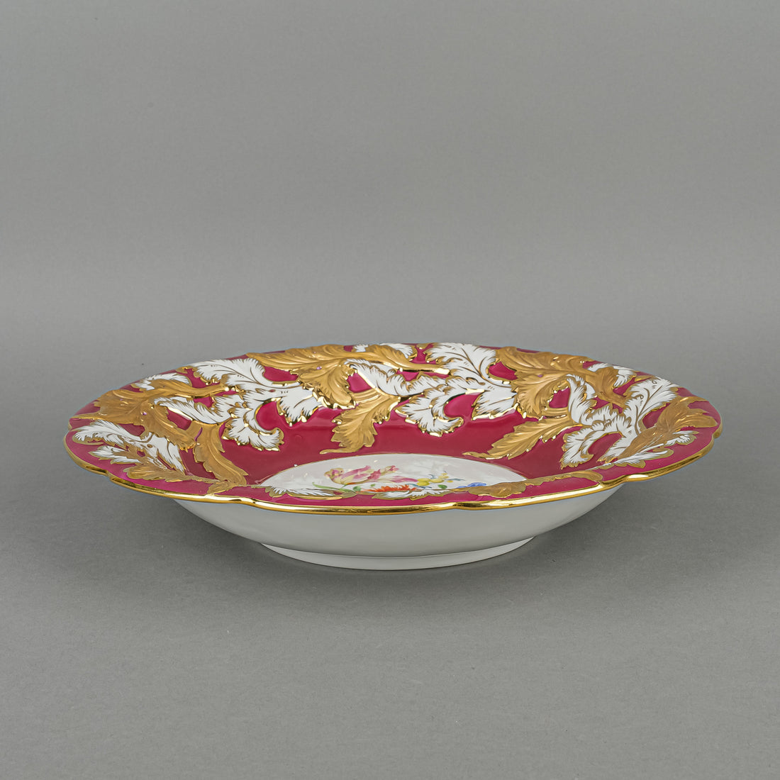 MEISSEN Floral Embossed Gilt Maroon Ground Bowl