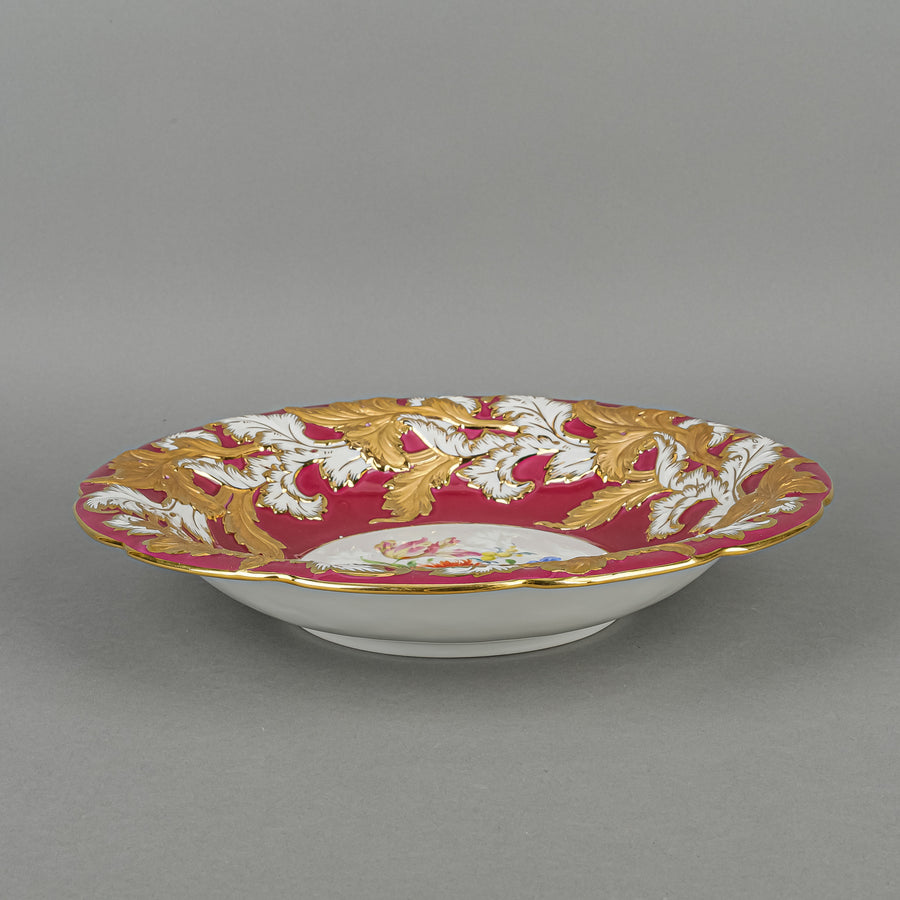 MEISSEN Floral Embossed Gilt Maroon Ground Bowl